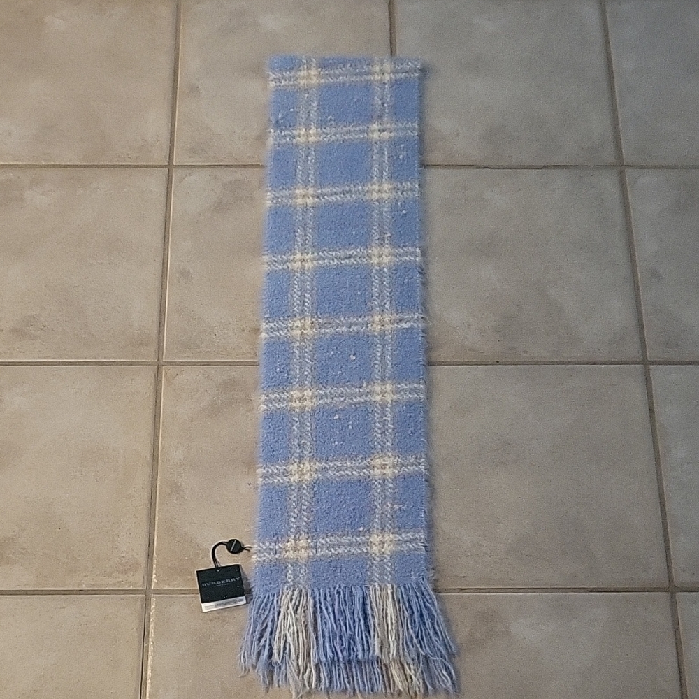 Authentic Burberry Pastel Blue and Cream Fringe Scarf -- NEW WITH TAGS!